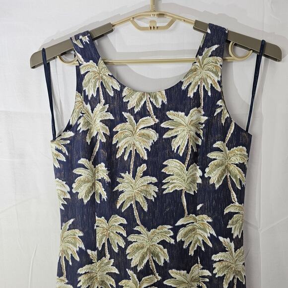 Pineapple Moon Hawaiian Blue Small Silk Dress Tank Sleeveless Palm Tree Beach - Picture 4 of 8